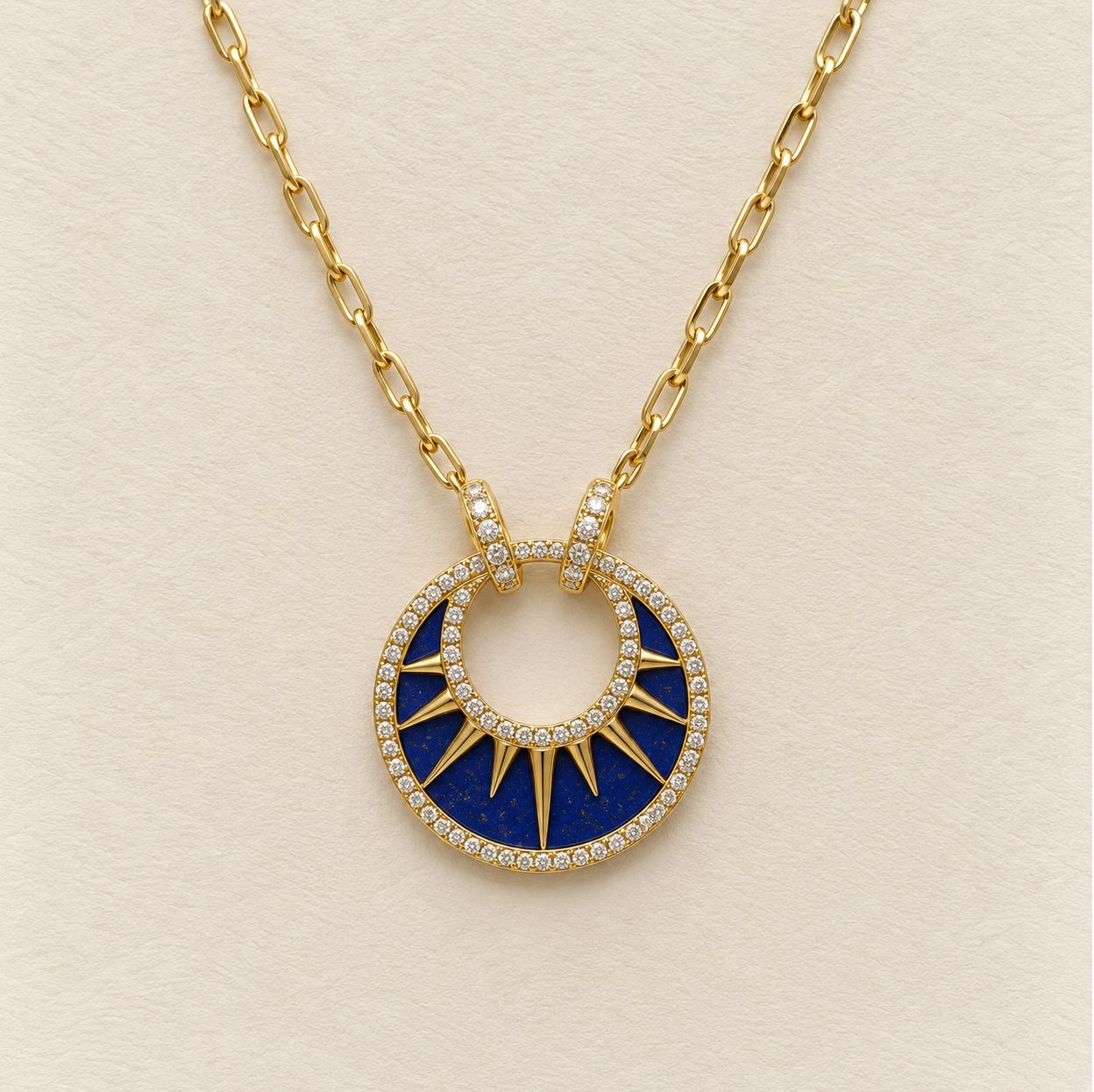 Lapis Lazuli &amp; Diamond Sun Necklace
