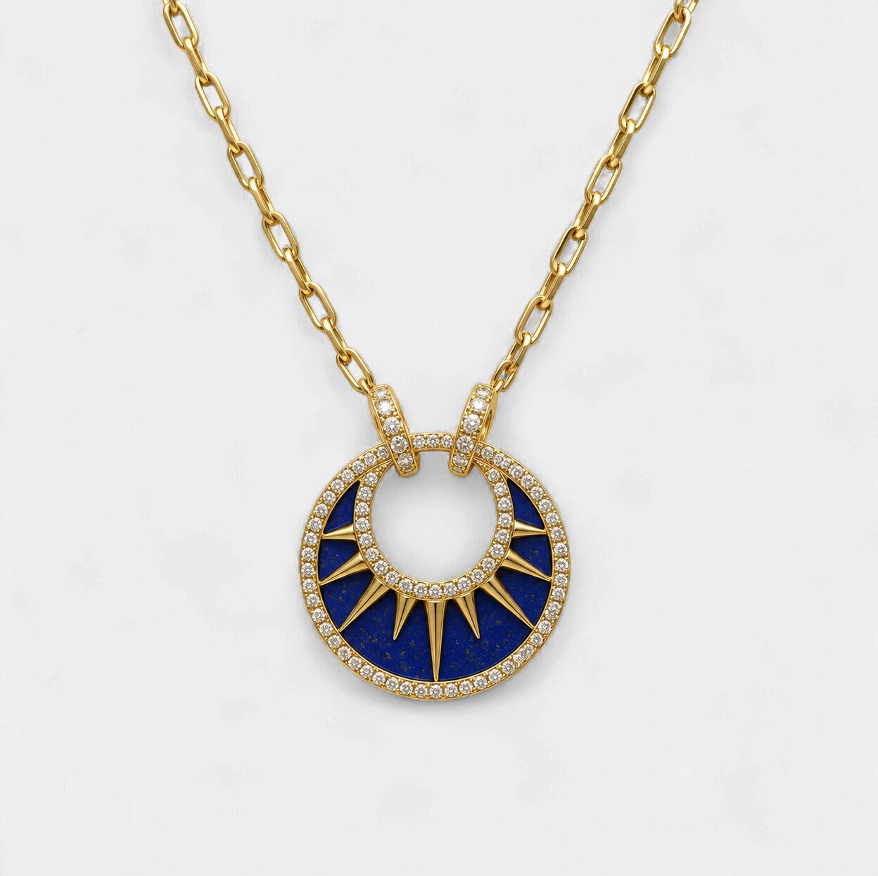 Lapis Lazuli Diamond Open Sun Necklace