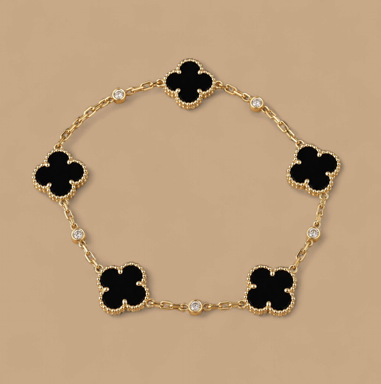 Gold and Onyx Clover Bracelet