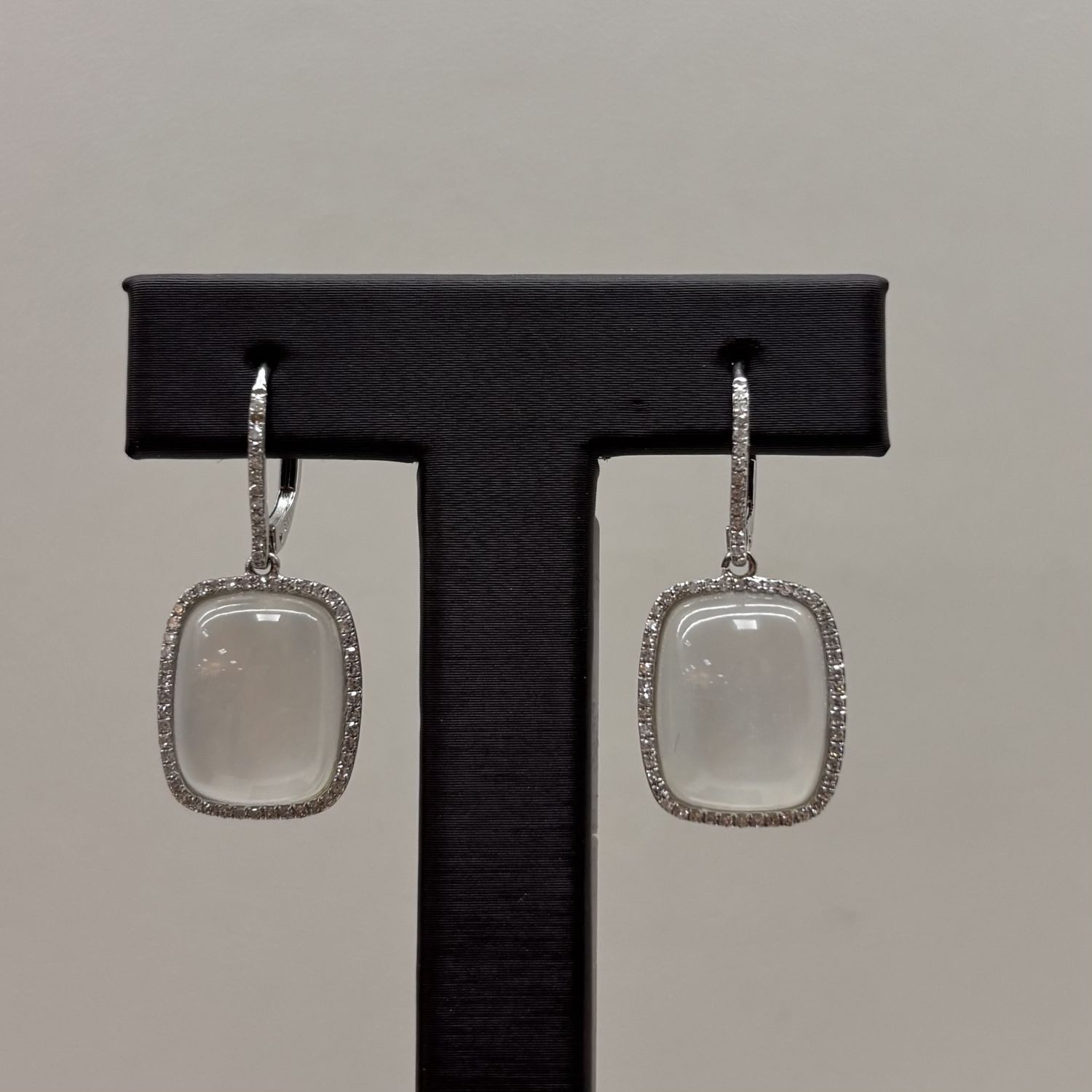 14KW White Opal/Diamond Cushion Cut Earrings