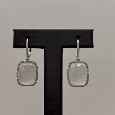 14KW White Opal/Diamond Cushion Cut Earrings