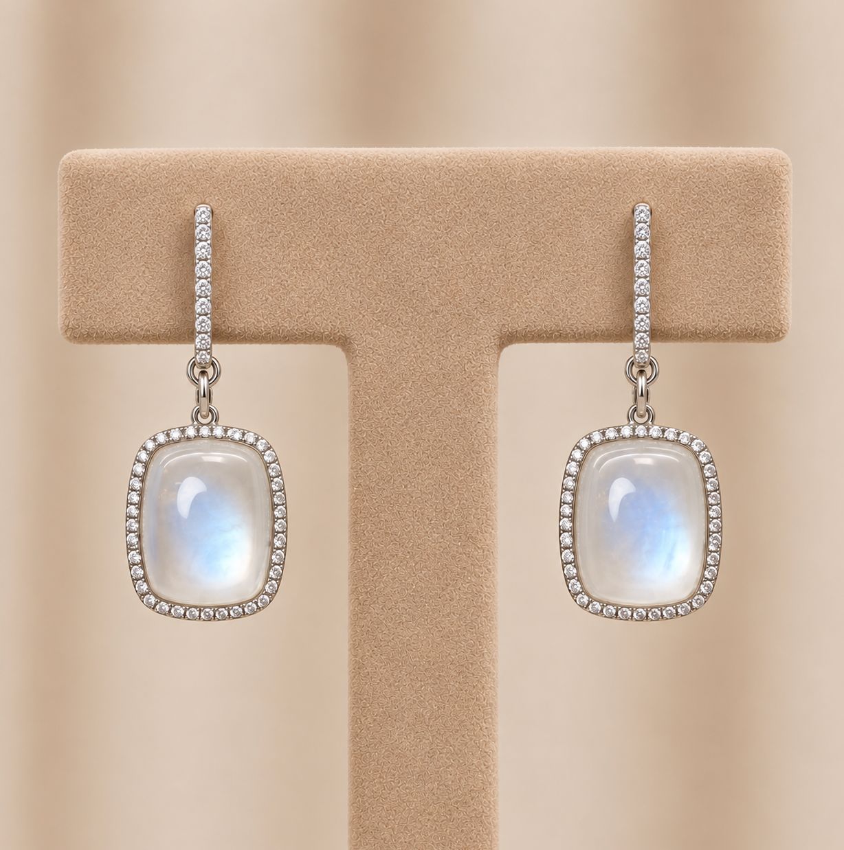 White Opal Diamond Cushion Cut Earrings