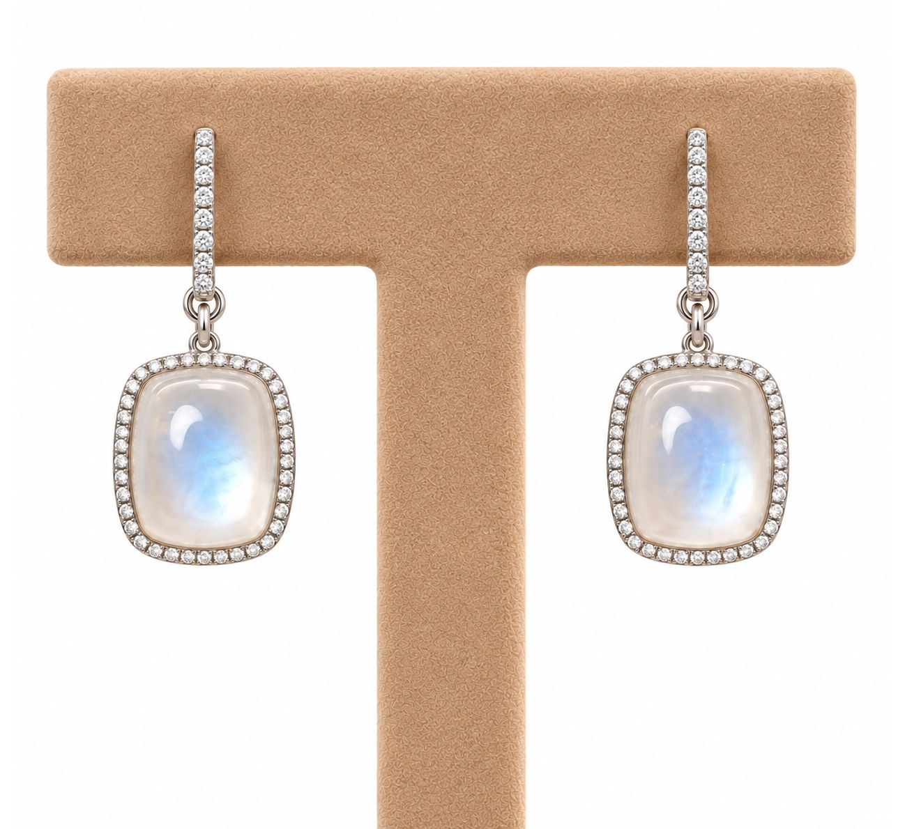 Cushion Cut White Opal Diamond Halo Earrings