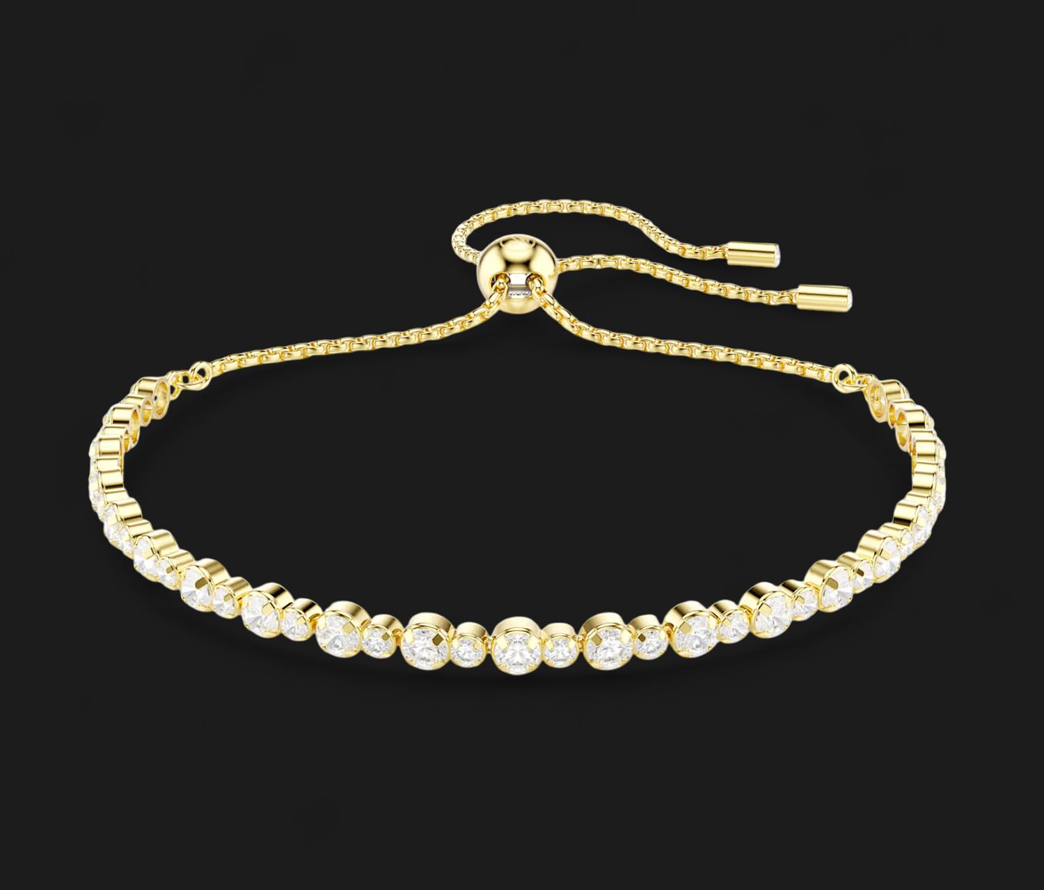 Matrix Tennis Bracelet, Round Cut, Gold Tone, Adjustable (Size M)- 5730709