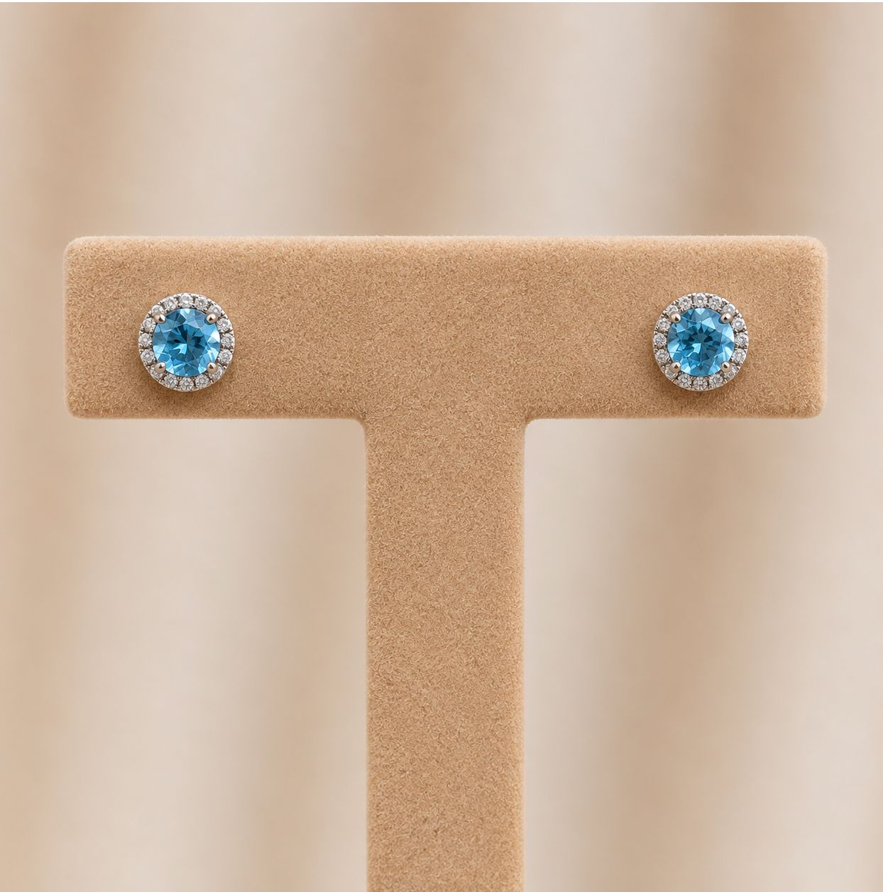 Blue Topaz and Diamond Halo Earrings