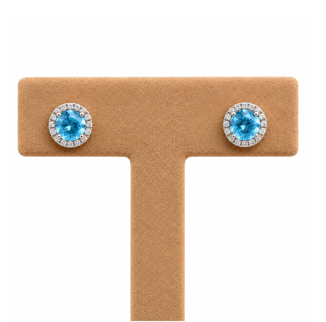 Blue Topaz Diamond Halo Stud Earrings