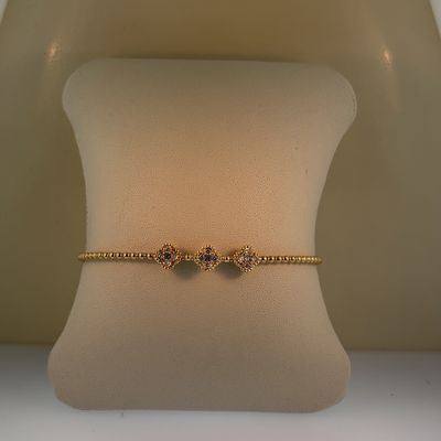 14KY 3-Fleur De Lis Diamond (0.29ct) Bangle Heera Moti