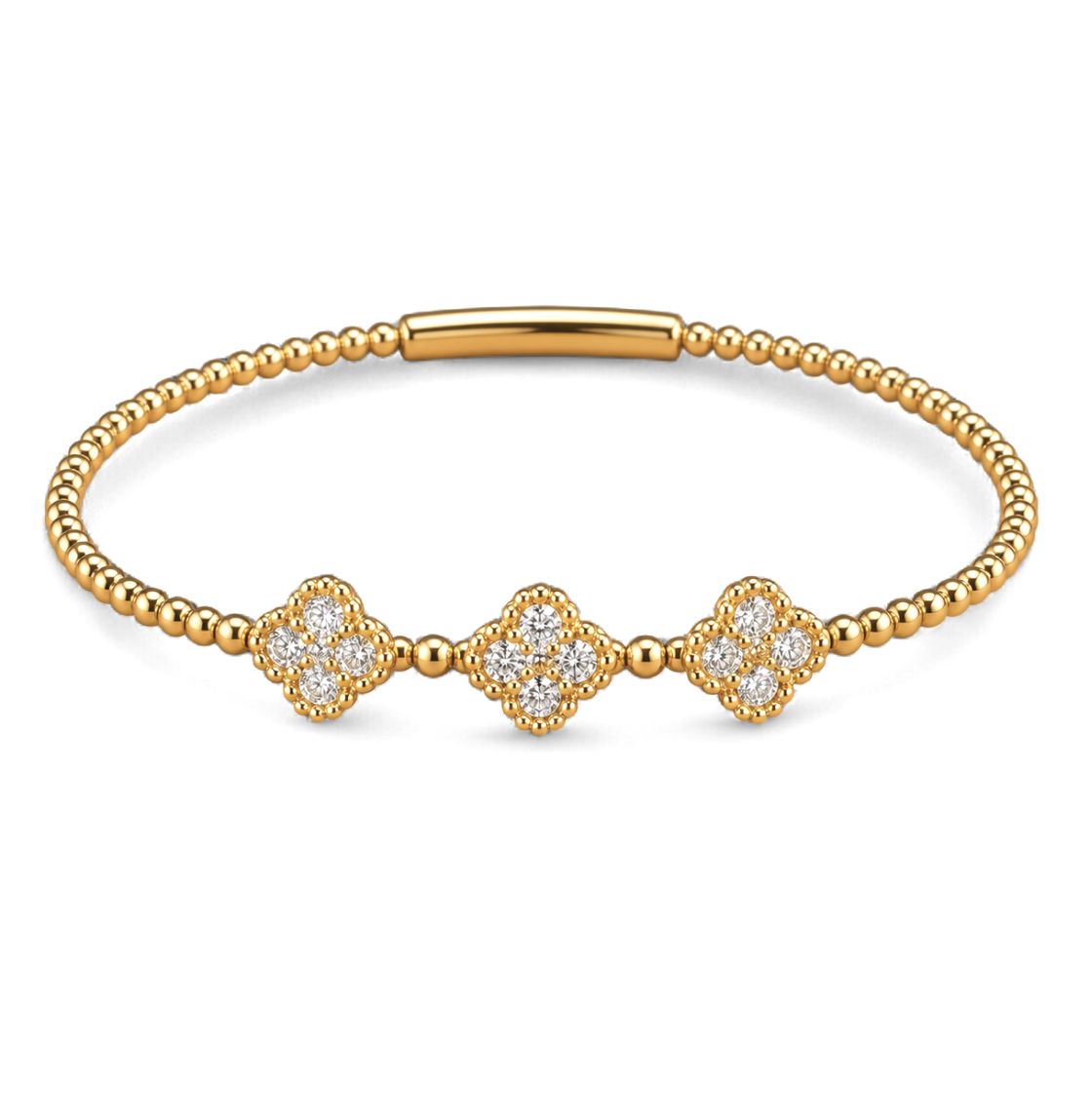 Clover Beaded Diamond Flexible Bangle