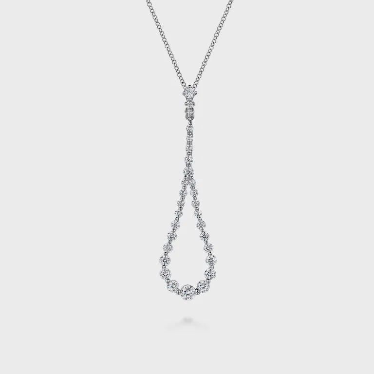 14K White Gold Diamond Pendant Teardrop Necklace