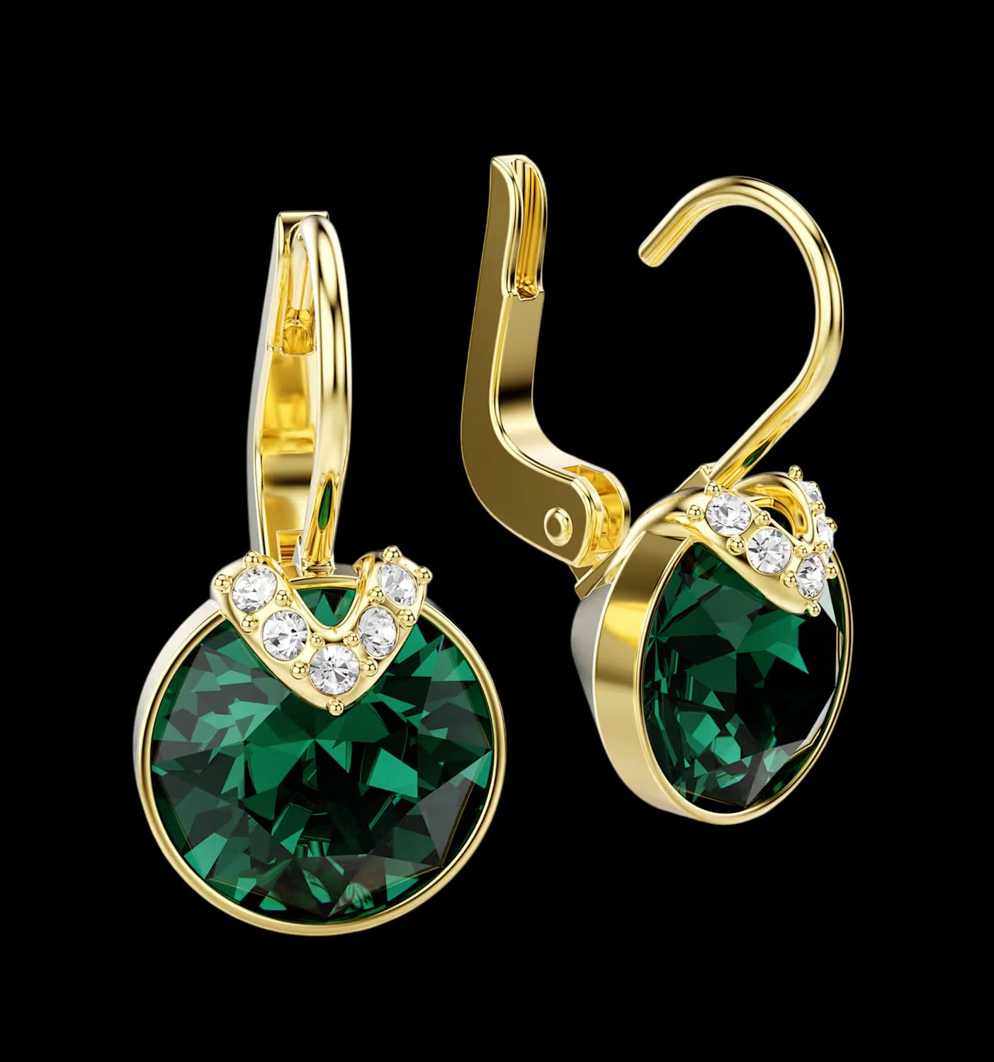 Bella V Drop Earrings, Green ,Round Cut, Gold Tones - 5735389