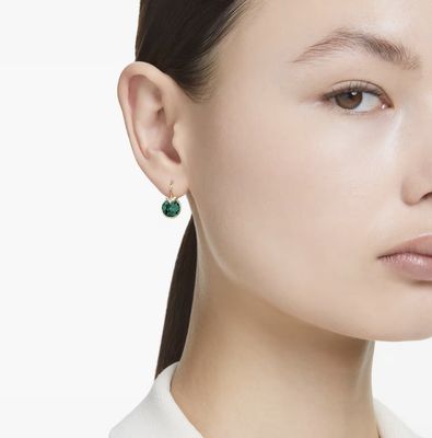 Bella V Drop Earrings, Green ,Round Cut, Gold Tones-5735389