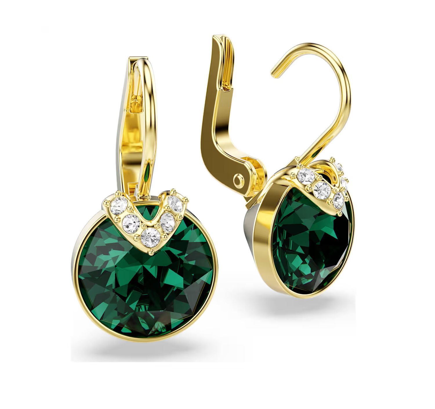 Bella V Drop Earrings, Green ,Round Cut, Gold Tones-5735389