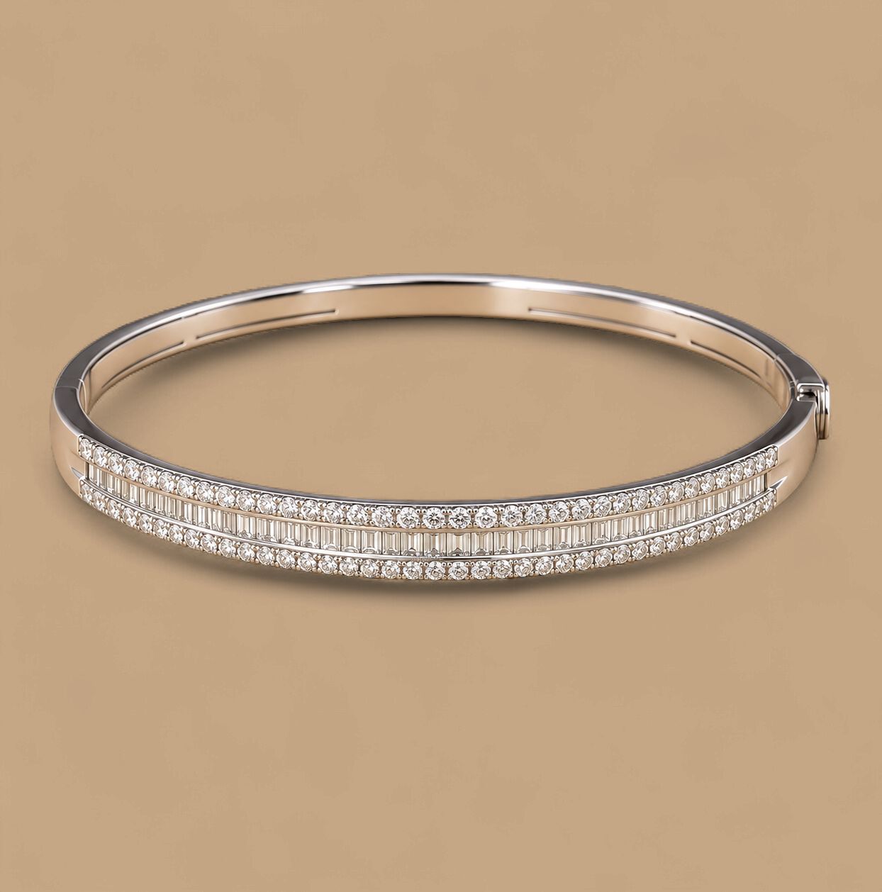 Baguette and Round Brilliant Diamond Channel Bangle