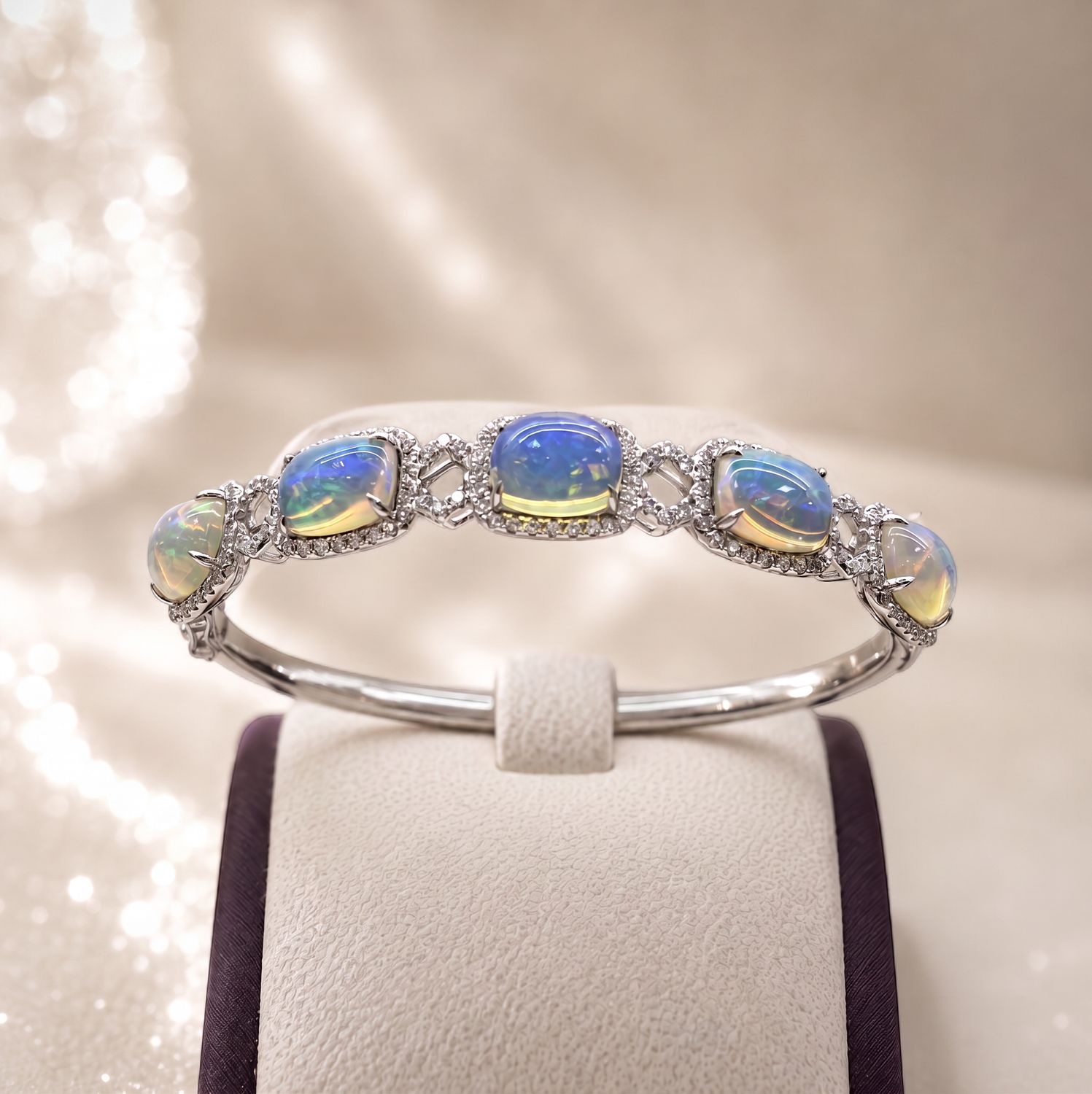 14KW Opal &amp; Diamond Bangle