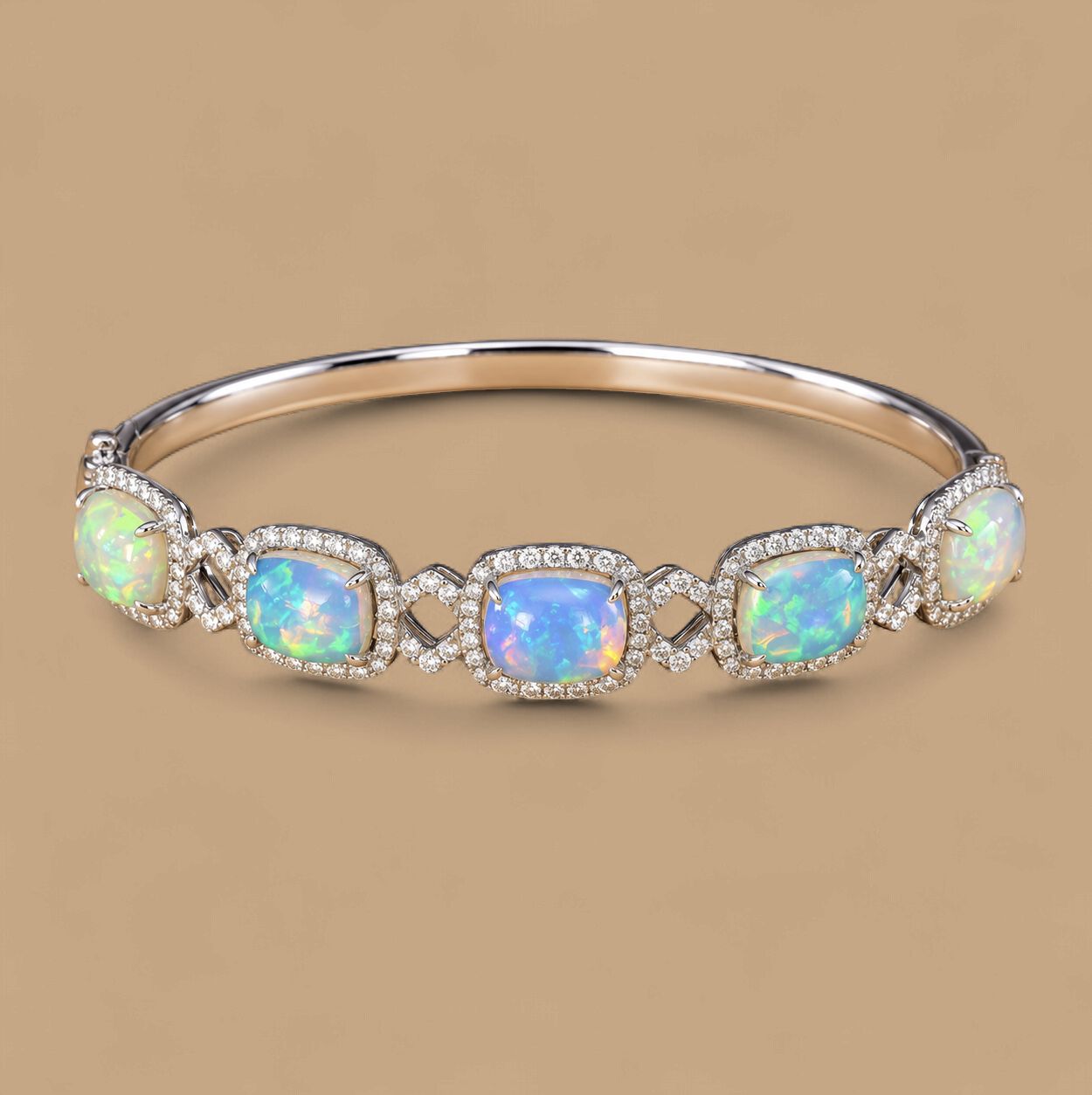 Opal Halo Diamond Bangle