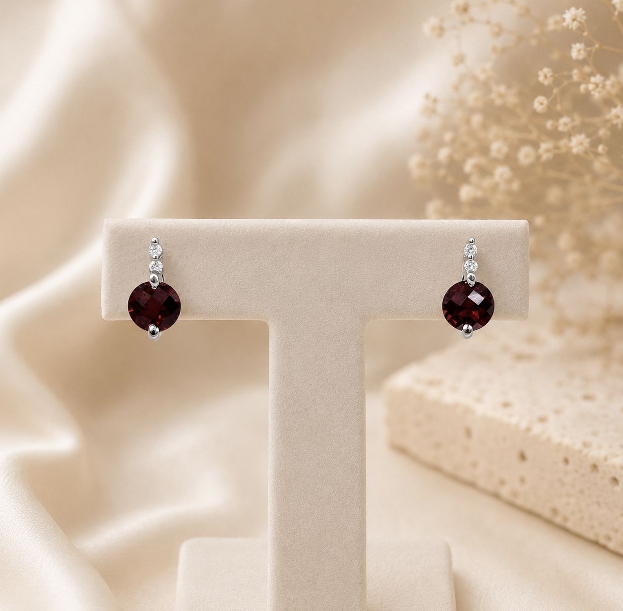 14KW Garnet Diamond Earrings