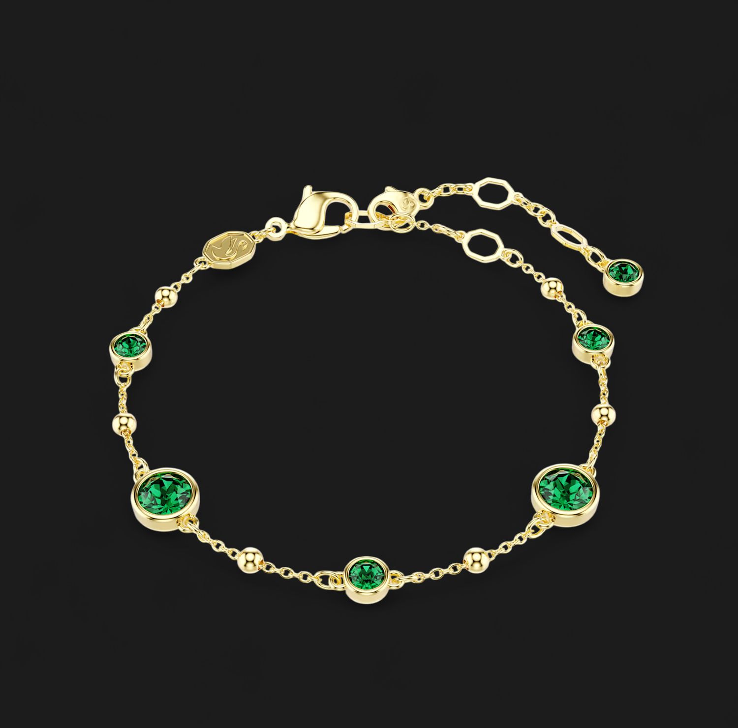 Imber Bracelet, Round Cut, Green, Gold Tone, Size M - 5730676