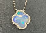 Opal &amp; Diamond Fleur Pendant w/ Chain