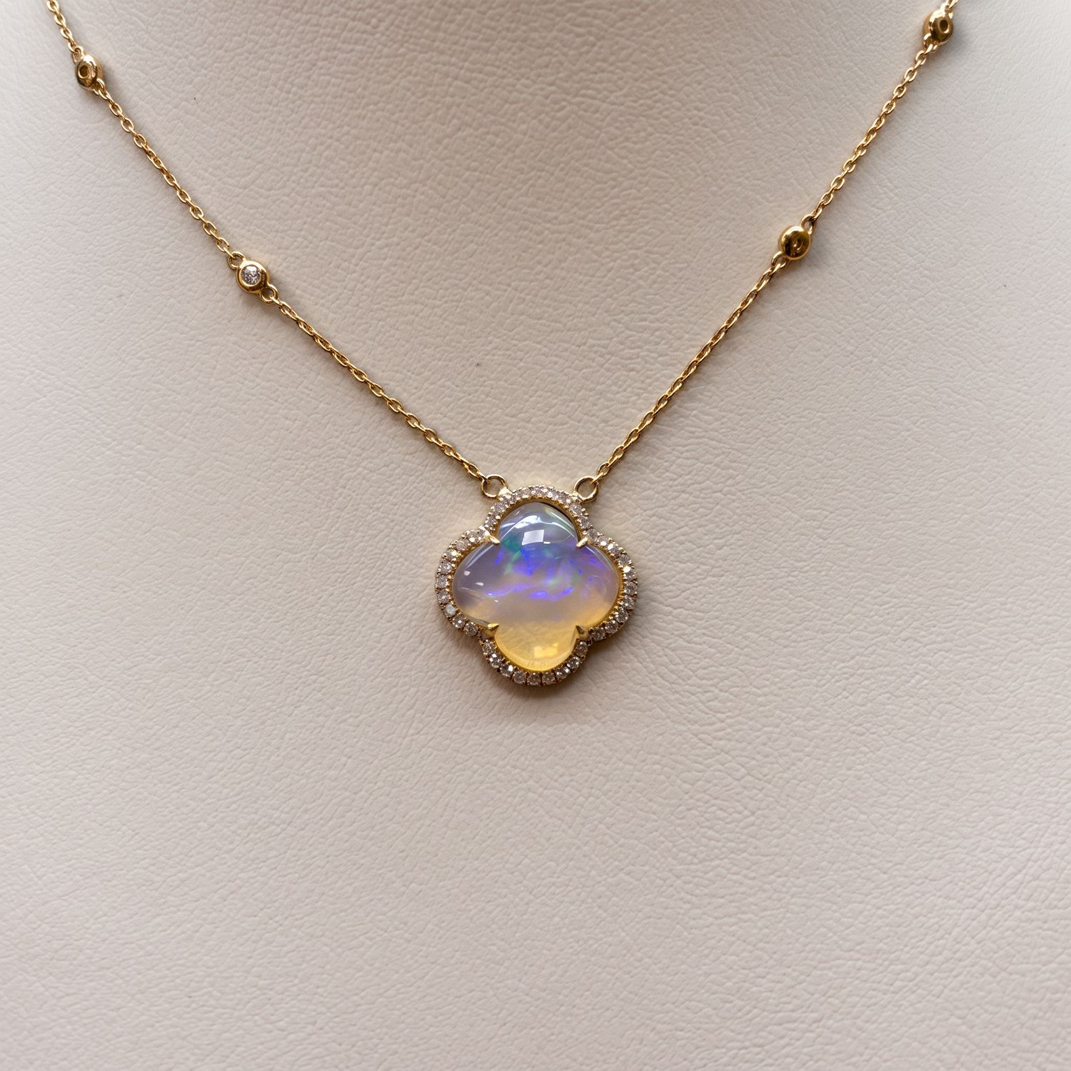 Opal (0.33ct) &amp; Diamond Fleur Pendant