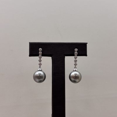 14KW Tahitian Pearl &amp; Diamond Earrings