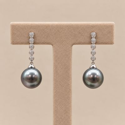 Tahitian Pearl Dangle Diamond Earrings