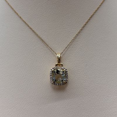 14KY Aquamarine/Diamond Cushion Cut Pendant