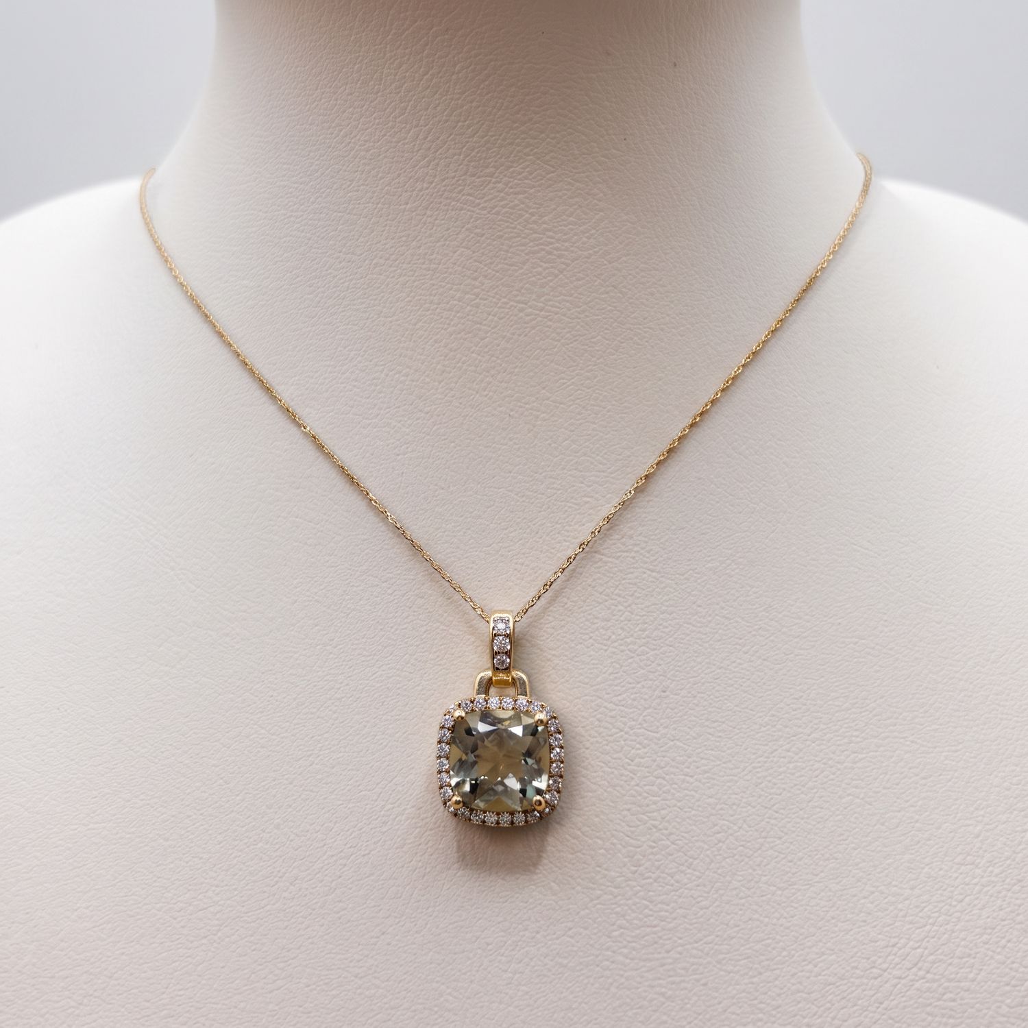 Aquamarine Diamond Halo Cushion Cut Pendant