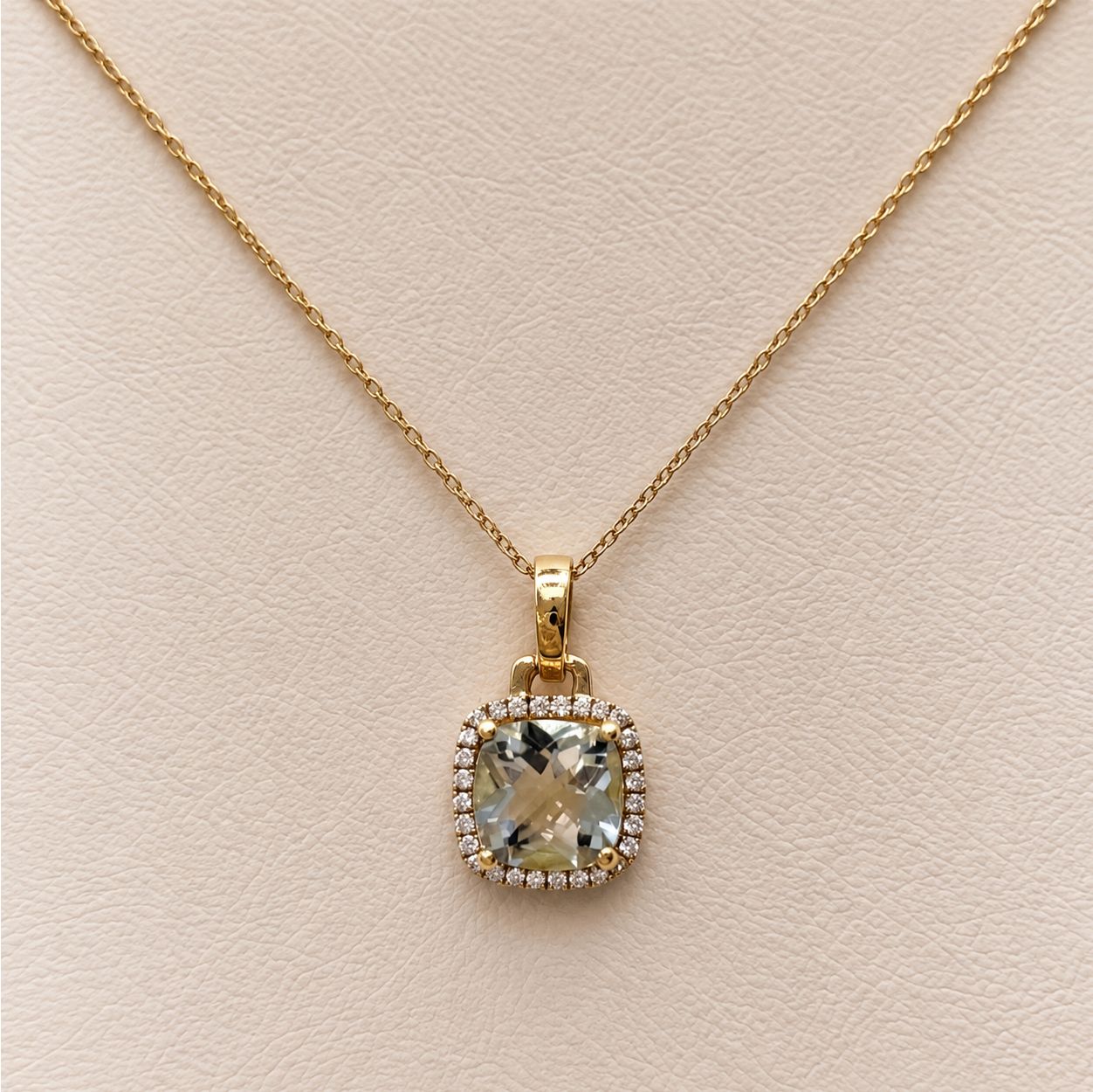 Aquamarine Diamond Halo Cushion Cut Pendant