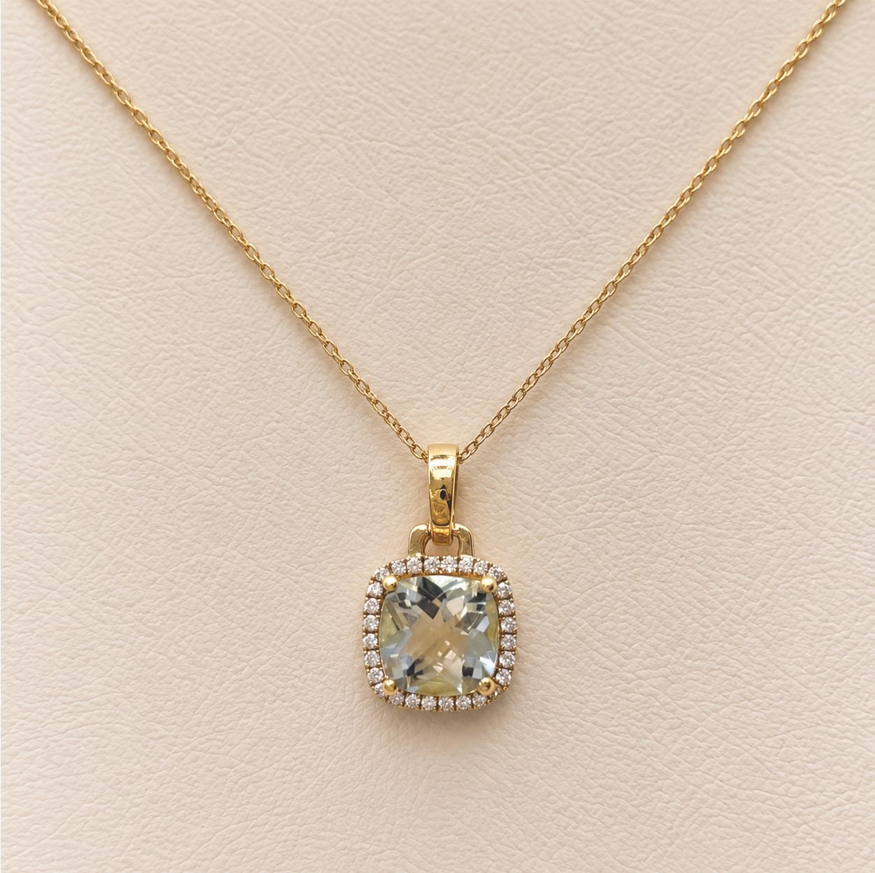 Cushion Cut Aquamarine Diamond Halo Pendant
