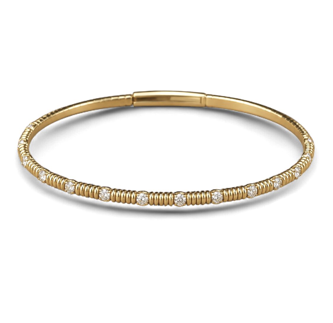 13-Stone Ribbed Flexible Diamond Bangle