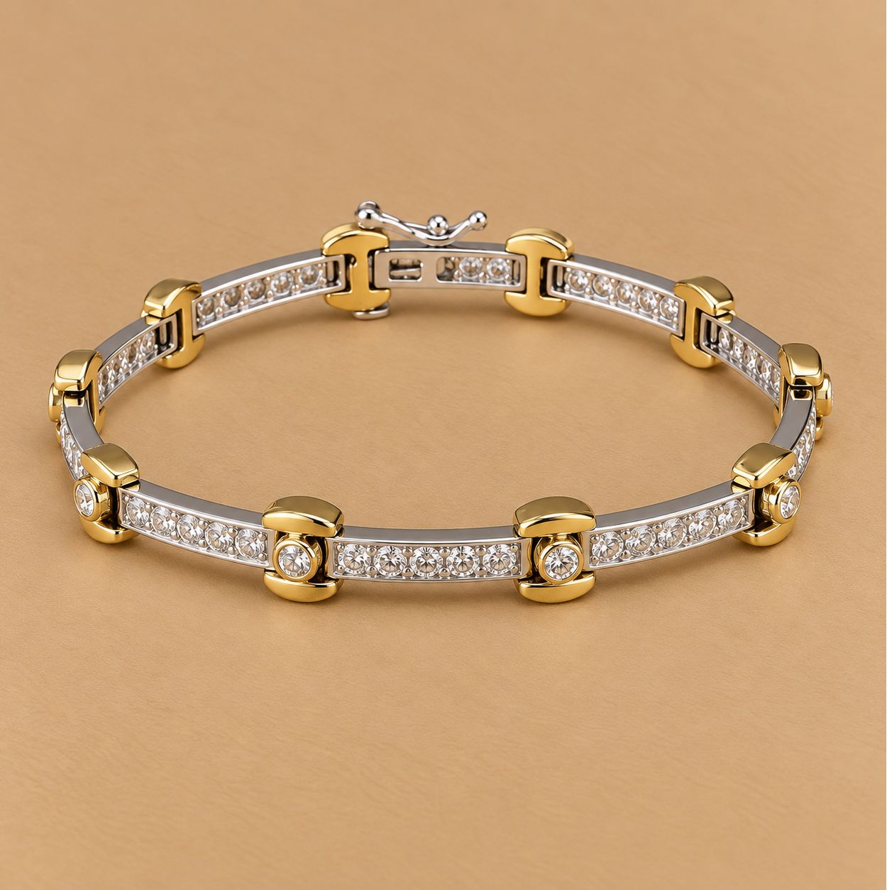 Two-Tone Diamond Buckle Bracelet