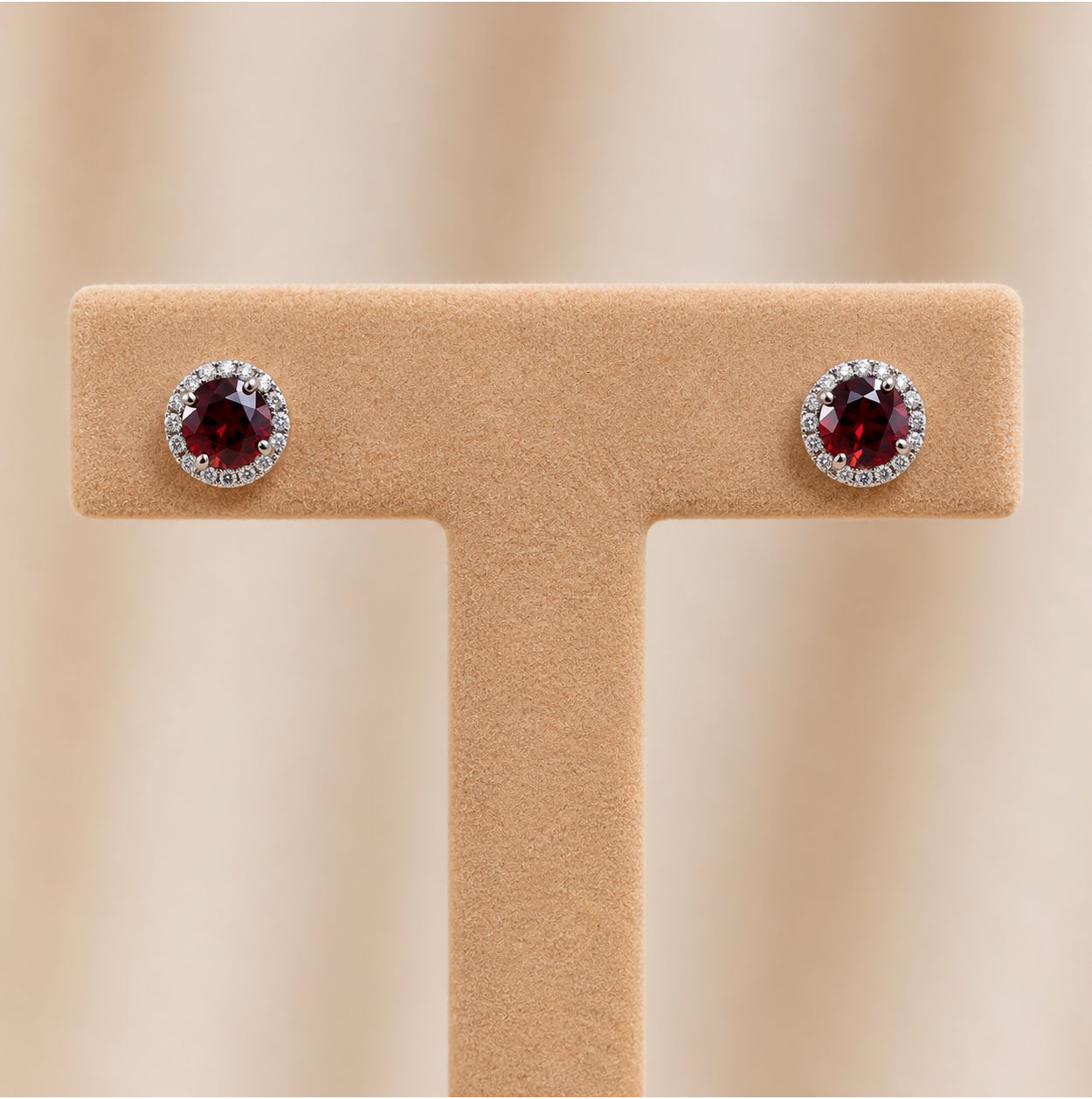 Garnet and Diamond Halo Earrings