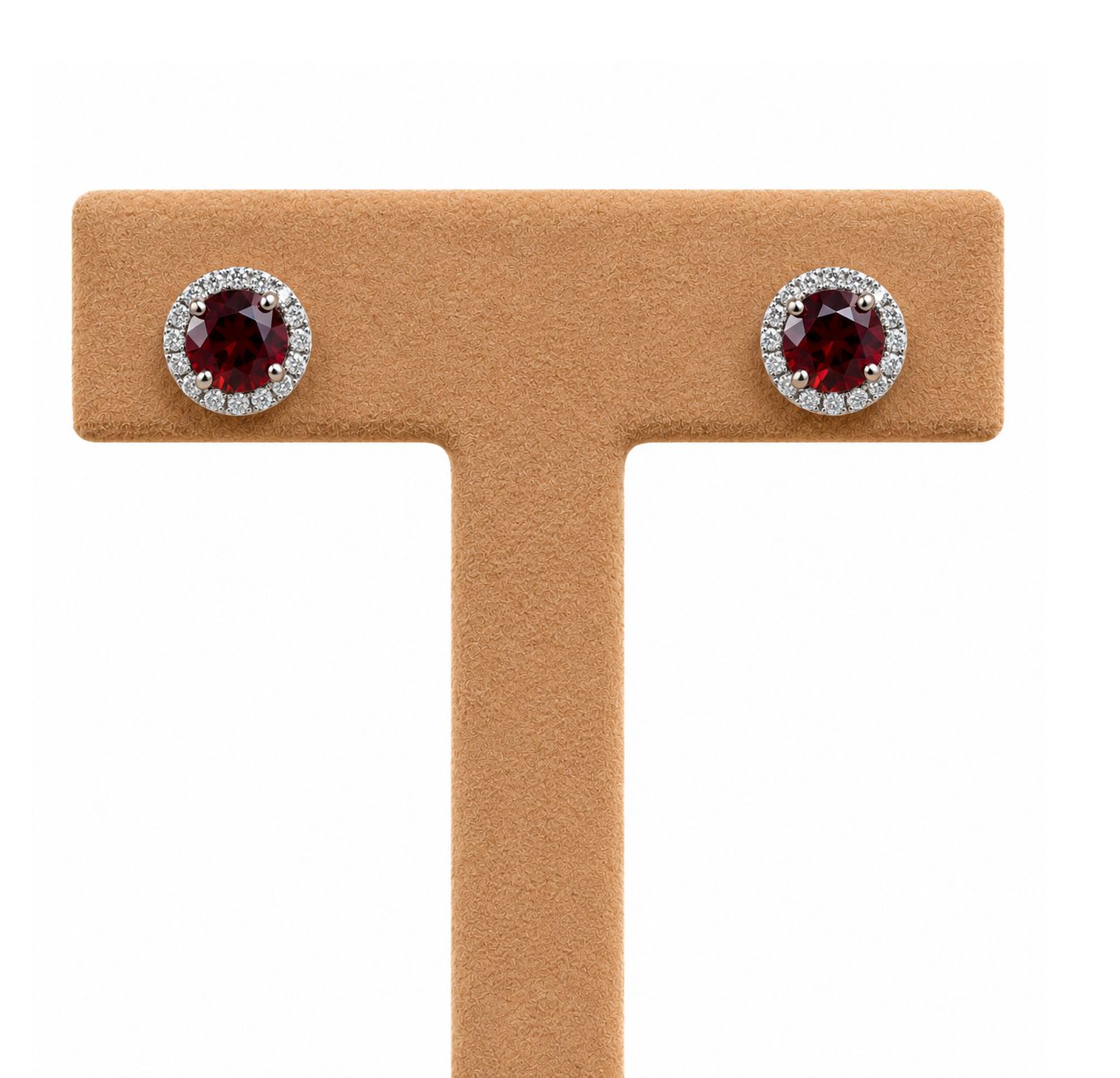Garnet and Diamond Halo Stud Earrings