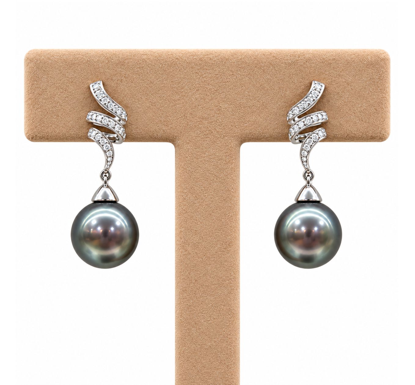 Tahitian Pearl Diamond Ribbon Dangle Earrings