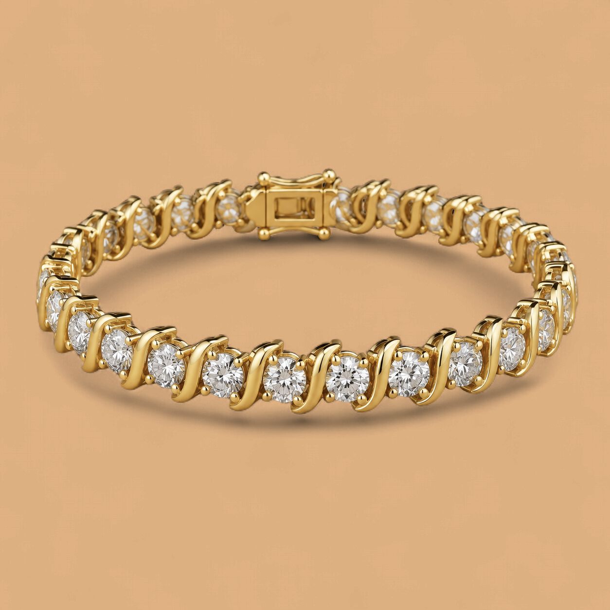 Gold Alternating "S" Link Diamond Tennis Bracelet