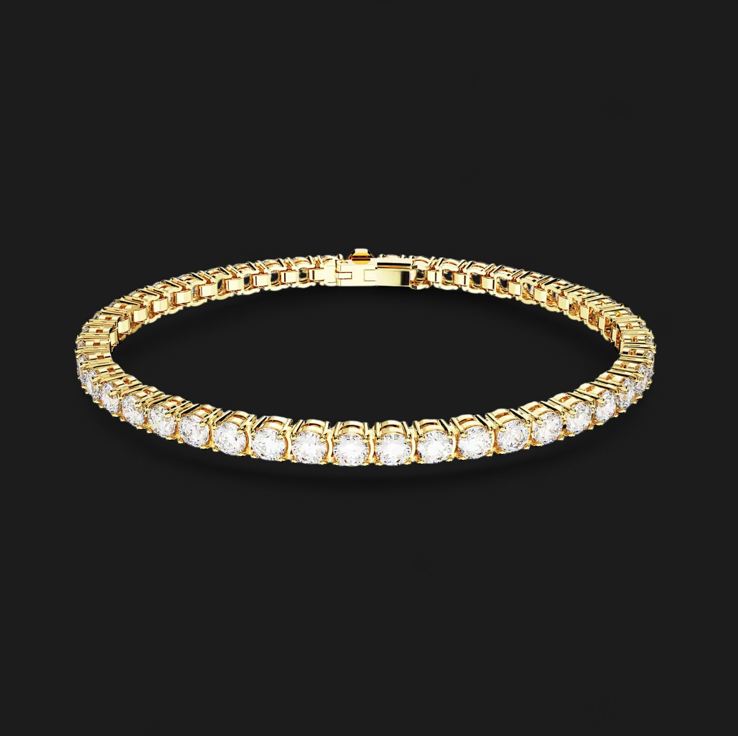 Matrix Tennis Bracelet, Round Cut, Gold Tone, Size L - 5657662