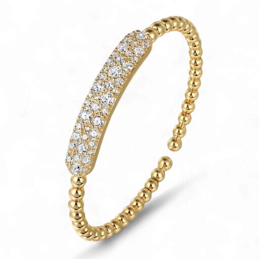 14K Yellow Gold Diamond Pave Bar Bead Split Bangle-Bujukan