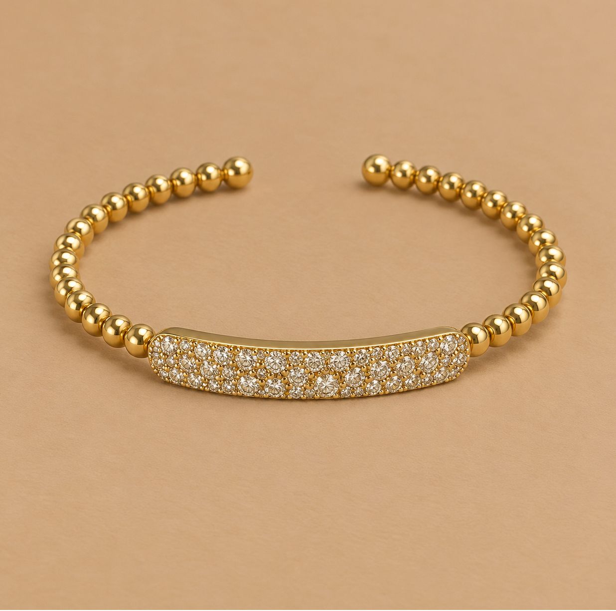 Yellow Gold Diamond Pave Bar Bead Split Bangle-Bujukan