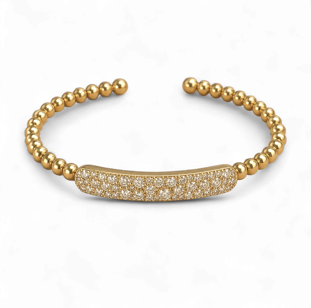 Diamond Pave Bar Bead Split Bangle-Bujukan