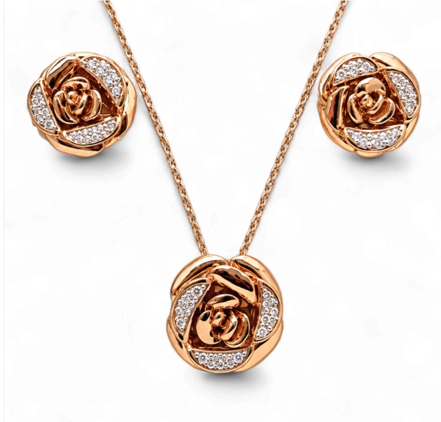 Rose-Shaped Diamond Earrings