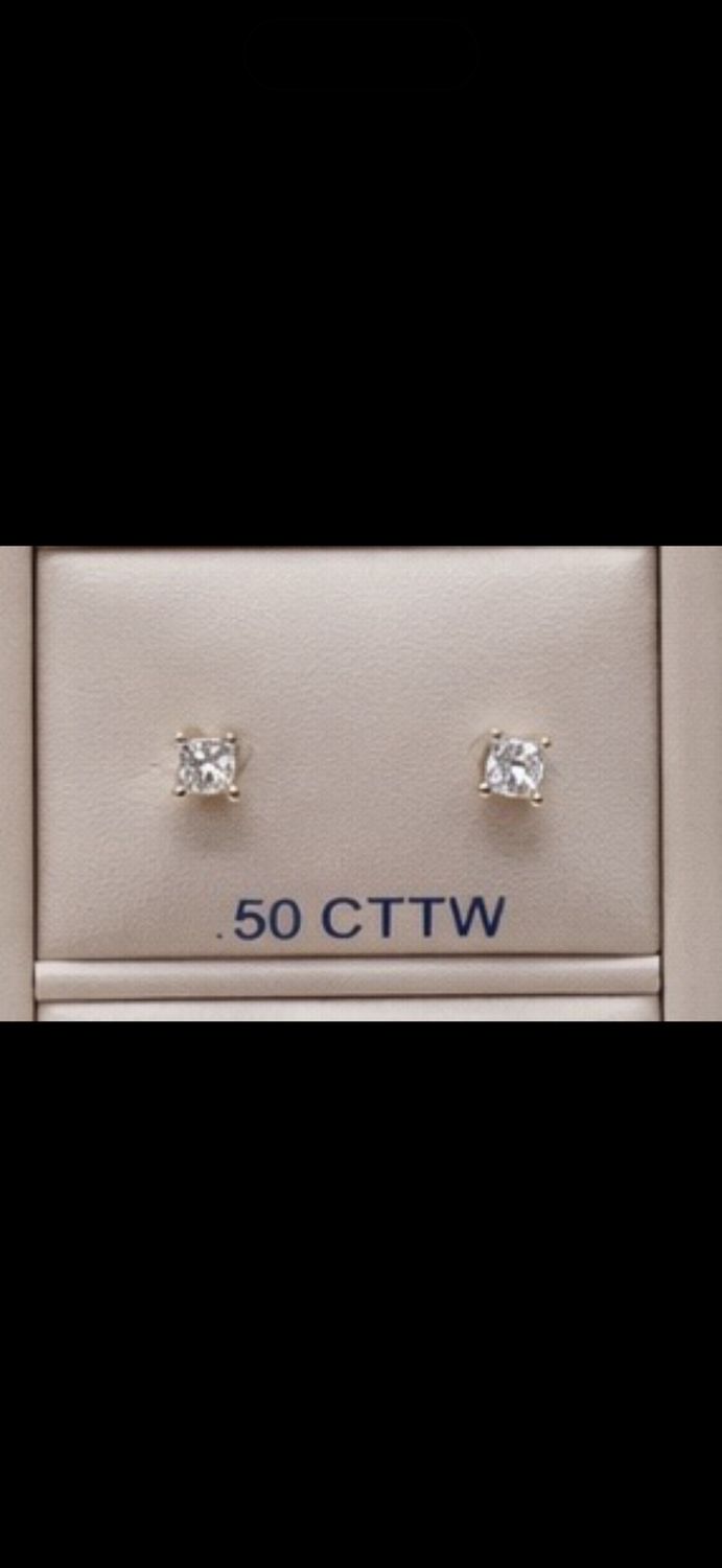 14KY Diamond (0.50) Princess Cut Earrings