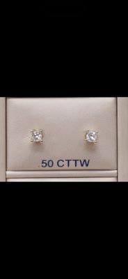 14KY Diamond (0.50) Princess Cut Earrings