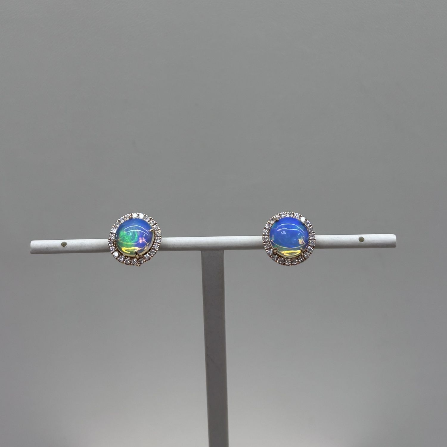 18kr Round Opal w/ Diamond Earrings David Kord