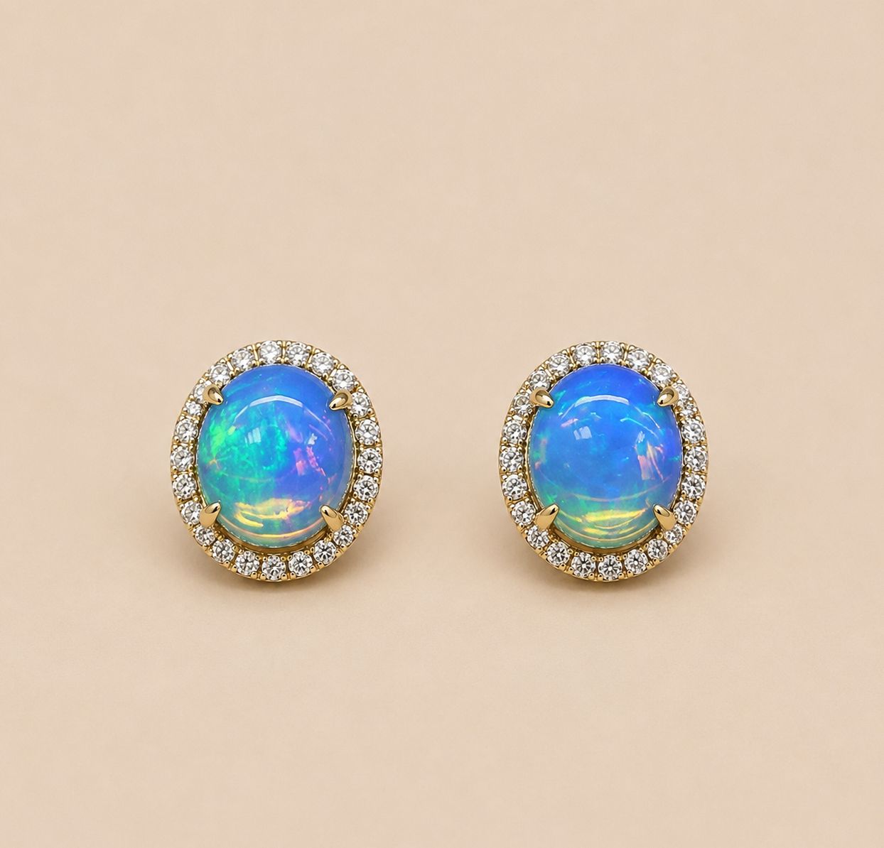 18KR Solitare Opal Diamond Earrings