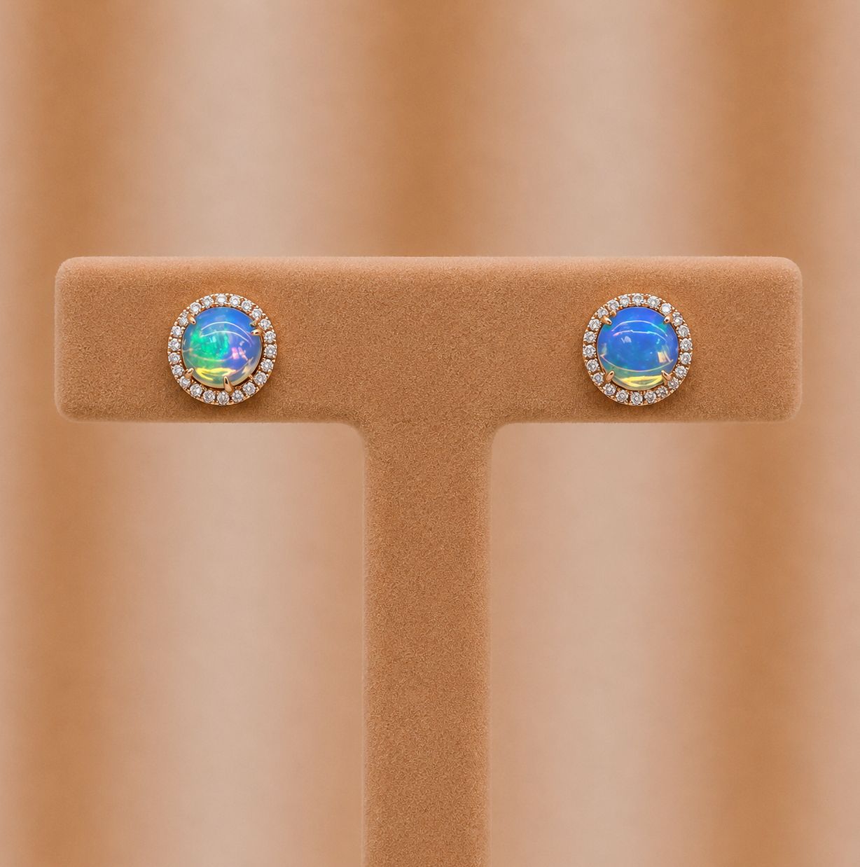 9mm Round Opal Diamond Halo Earrings
