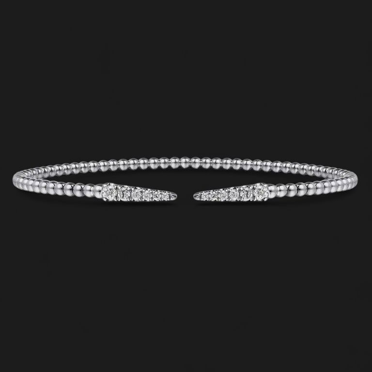 14KW Multi Row Textured Diamond Bangle