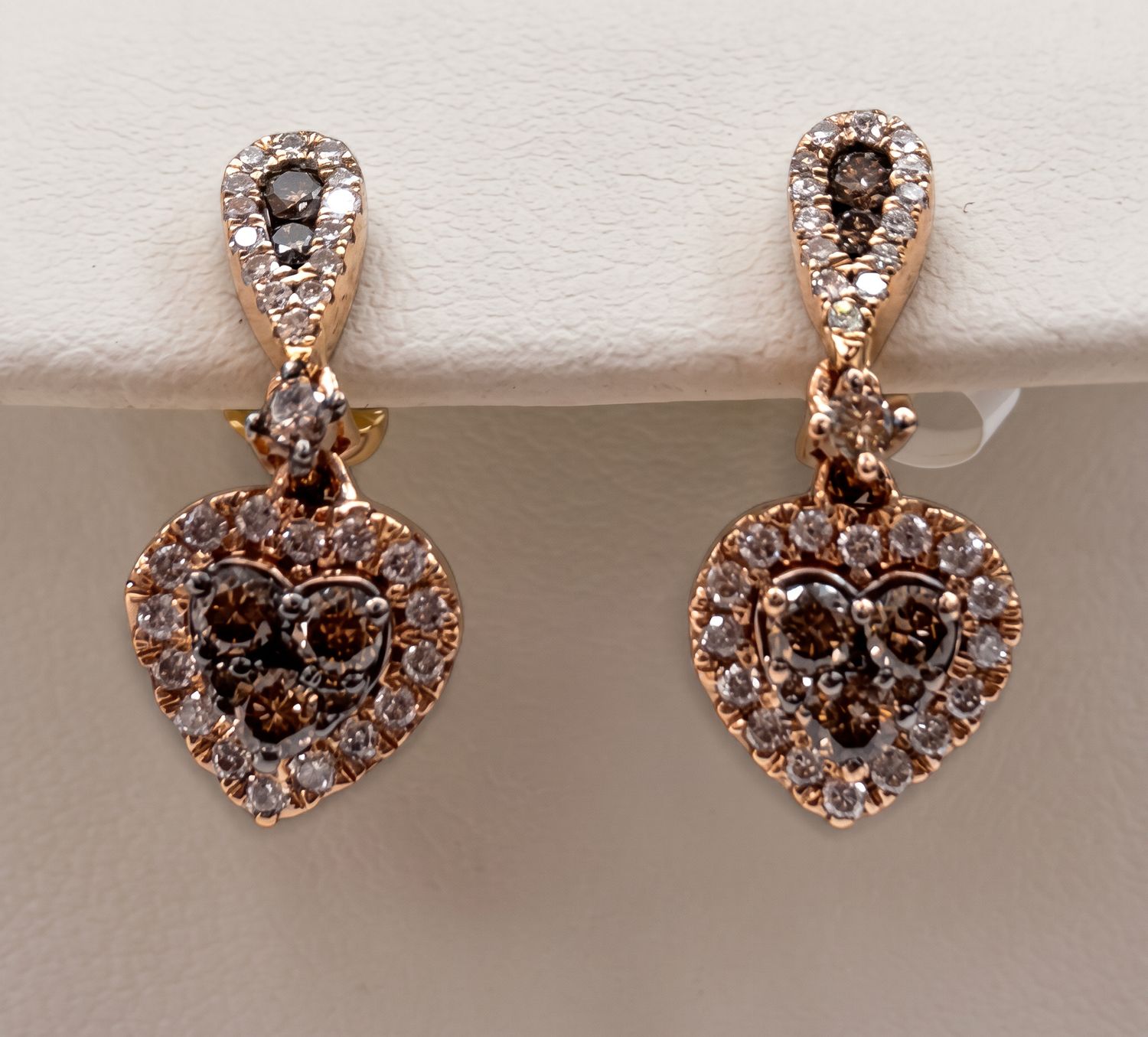 Chocolate/White Diamond Heart Dangle Earrings