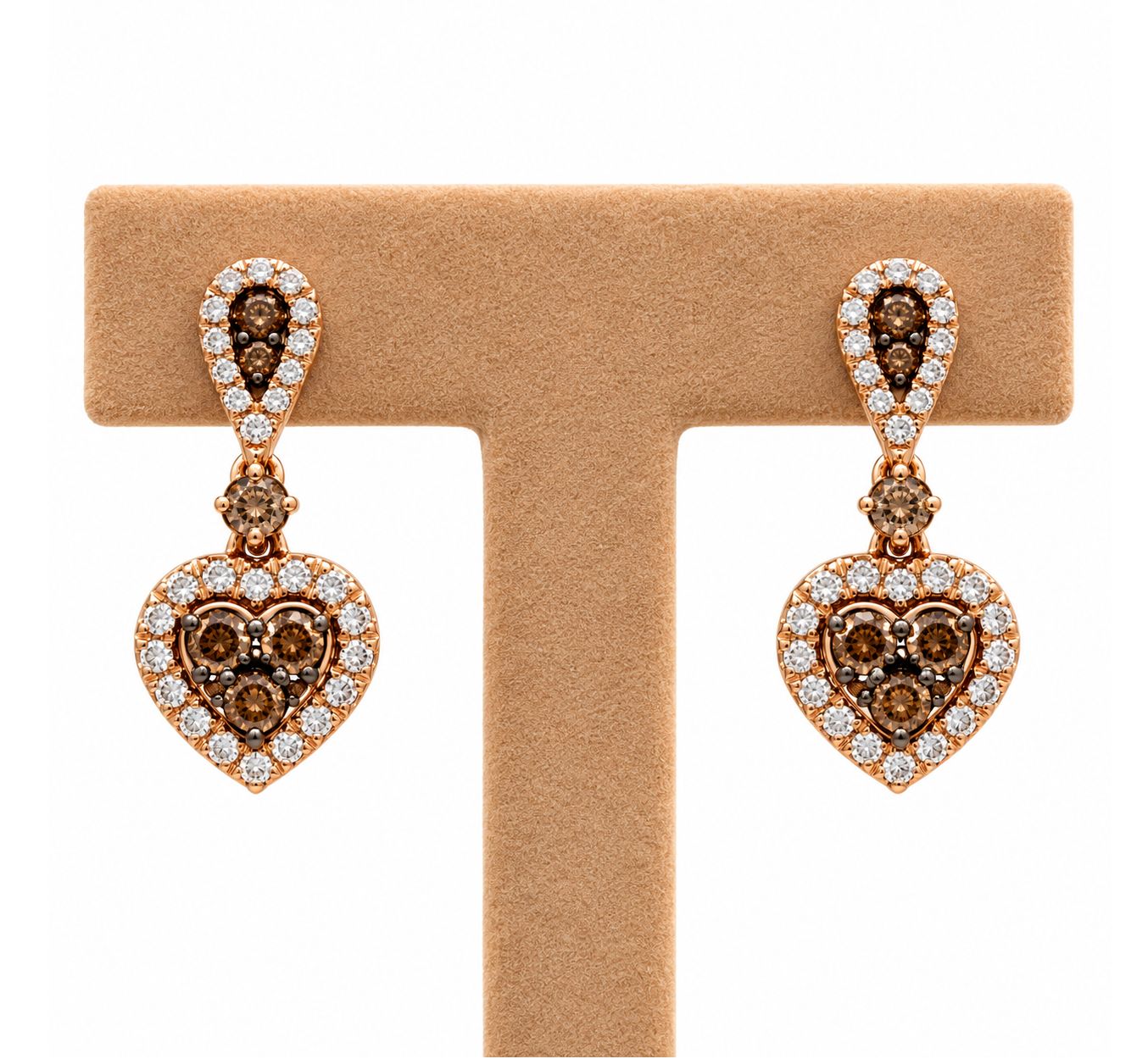 Chocolate Diamond Heart Dangle Earrings