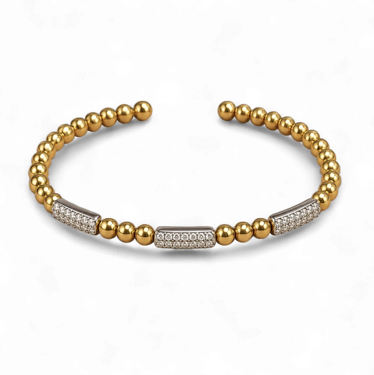 Two-Tone Diamond Pave Bar Bujukan Bead Split Bangle