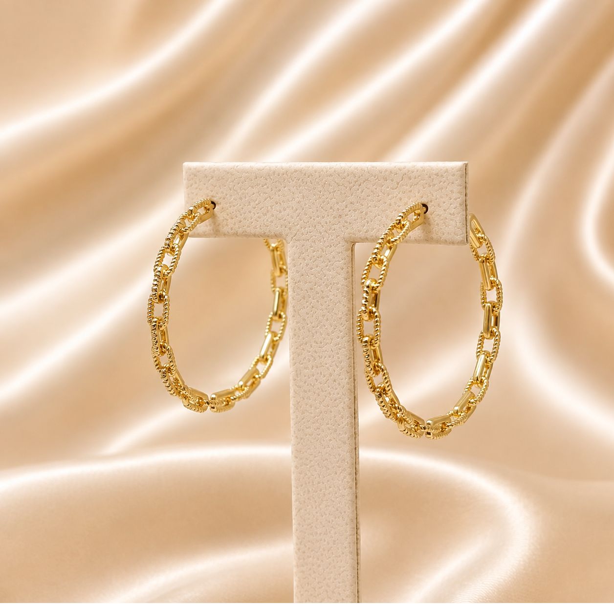 Gold and Diamond Mariner Link Hoop Earrings (Large)